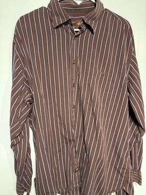 Ike Classic Brown Stripe Men's Button-Up Shirt